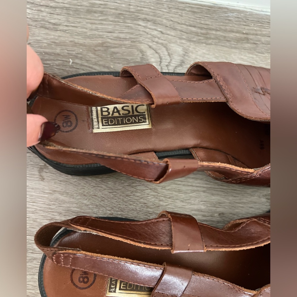 Basic Editions 8w Brown Leather Woven Haurache Sa… - image 4